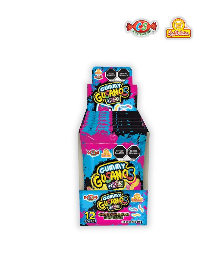 GGU040_1 GUMMY GUSANOS NEON 70G - Imagen 1